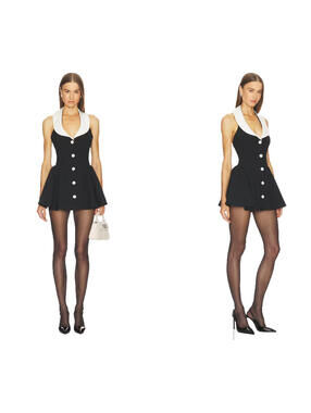 Revolve X Loba  Nina Mini Dress black open back white collar size S  $240msrp
